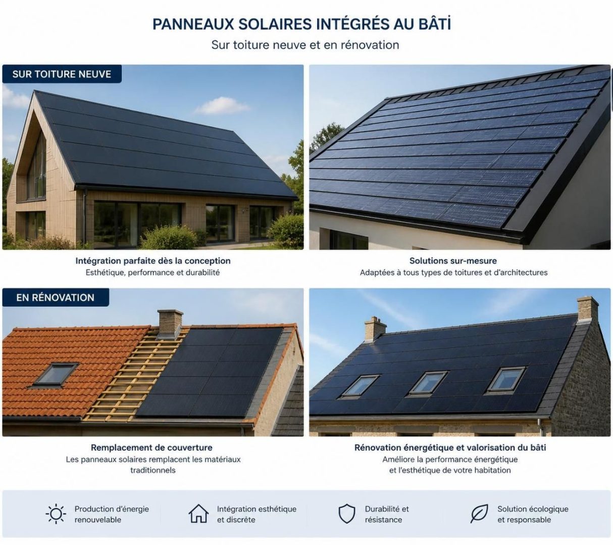 découvrez l'impact des panneaux solaires en surimposition et intégrés au bâti sur l'étanchéité de votre bâtiment, pour faire un choix éclairé et durable.