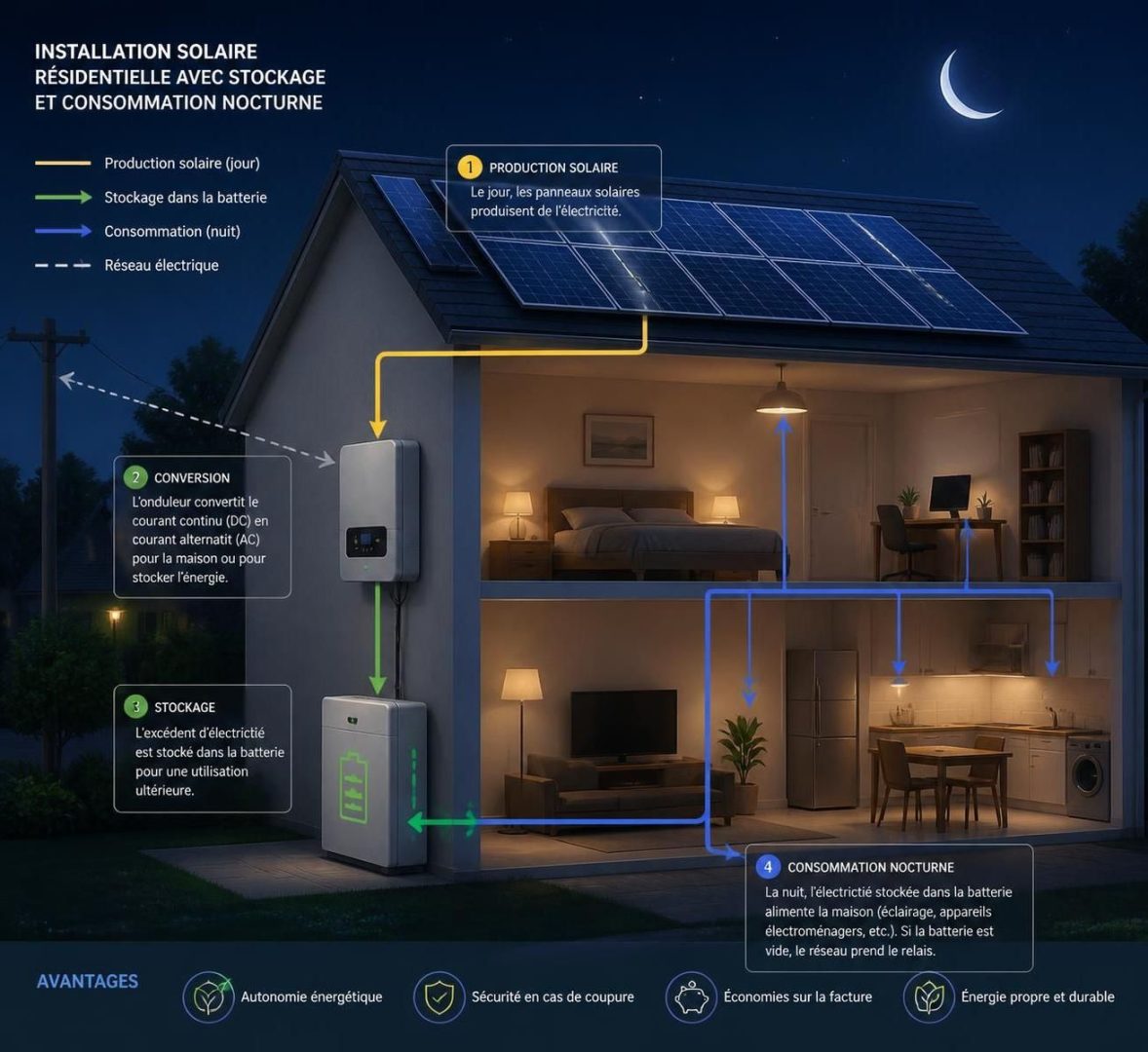 découvrez comment choisir la puissance de batterie idéale pour couvrir uniquement la consommation nocturne de votre habitation, en optimisant autonomie et efficacité énergétique.