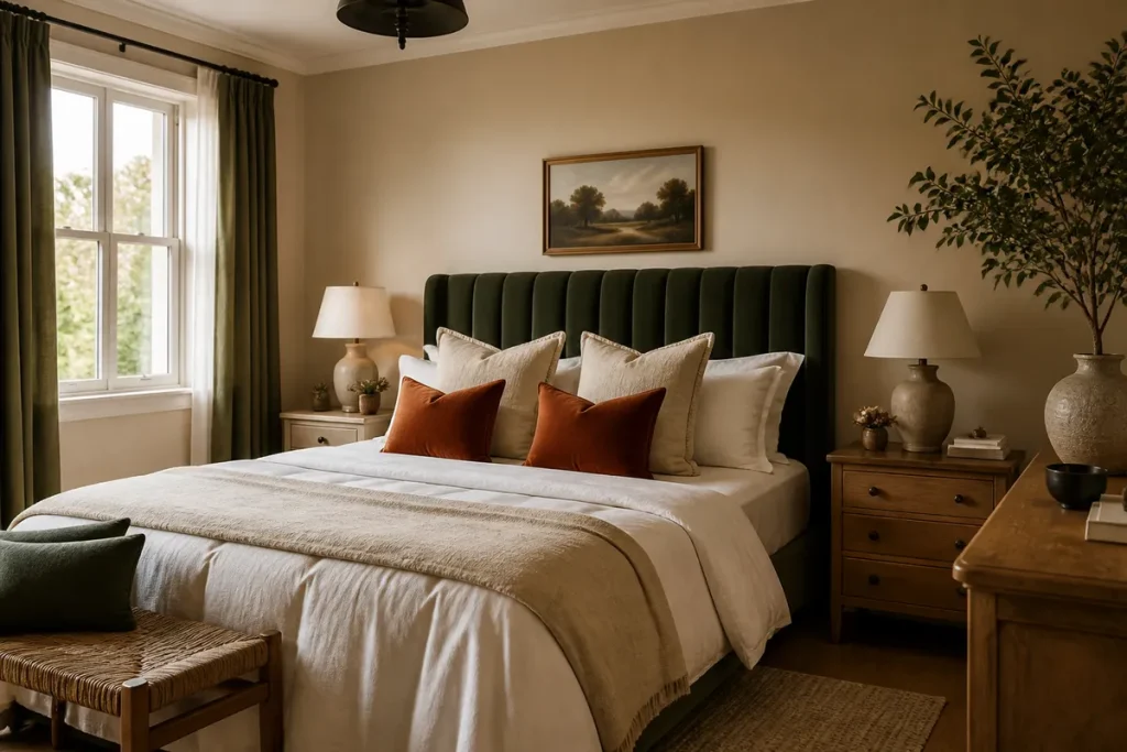 Décoration d'une chambre : tête de lit, luminaires et textiles en France